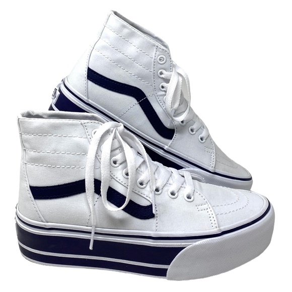 Vans Shoes - VANS Sk8-Hi Tapered Sport Platform Shoes White Navy Canvas Women's VN0A5JMKNWD